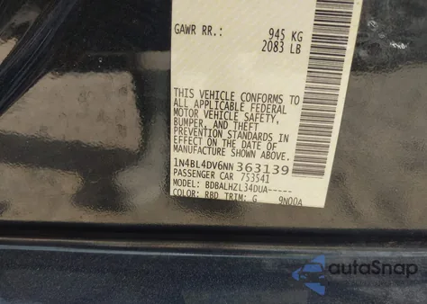 2022 Nissan Altima Sv Fwd z USA, uszkodzony, nr VIN 1N4BL4DV6NN363139